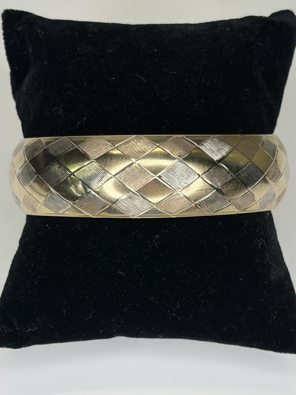 VTG 925 Sterling Silver 1/20 10K Gold Tri Color Woven Lattice Hinged Bangle